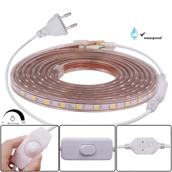 5050 LED Strip Verlichting 220 V EU Dimmer 60 LEDs/m Waterdicht Lint Tape Flexibele LED Light Lamp voor Thuis Decoratie 5050 LED Strip Verlichting 220 V EU Dimmer 60 LEDs/m Waterdicht Lint Tape Flexibele LED Light Lamp voor Thuis Decoratie