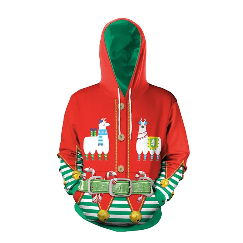 Модный осенний и зимний Рождественский свитер, объемный свитер с капюшоном и 3D-принтом, унисекс, мужской и женский Забавный Уродливый Рождественский свитер - Цвет: Size N