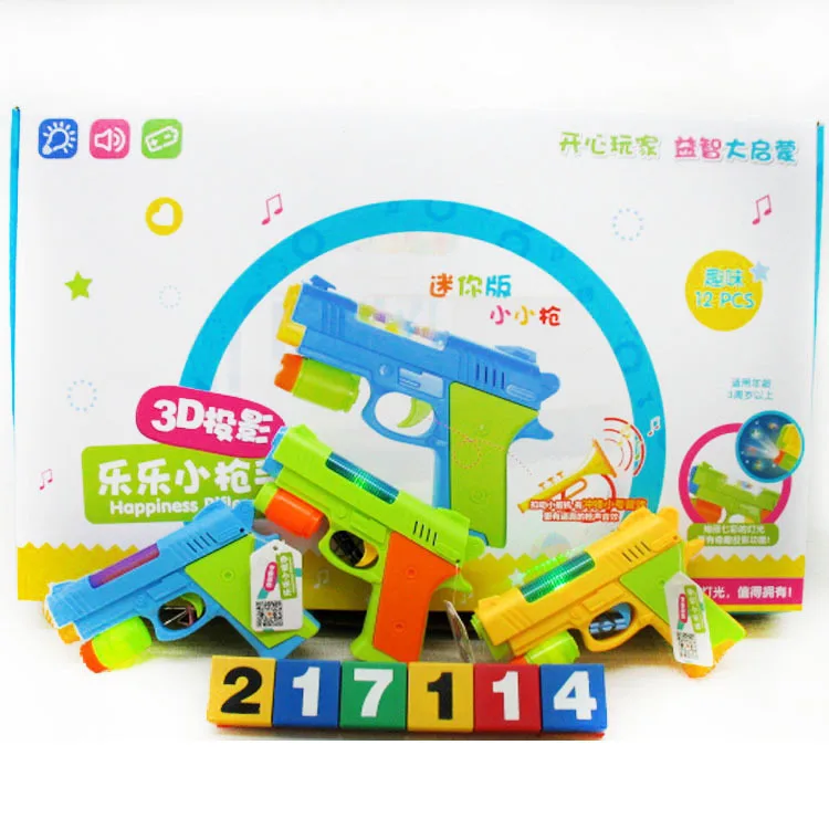 

Hot Sales Hot Selling Music 3D Light Projection Mini Electric Gun 12 Shuttlecocks in Each Box Children'S Educational Toy
