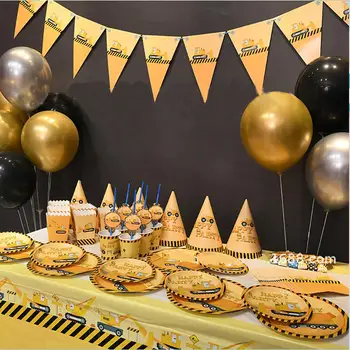 

Construction Vehicle Excavator Disposable Tableware Set Porpcorn Box Straw Plates Kids Birthday Party Balloons Supplies Favor