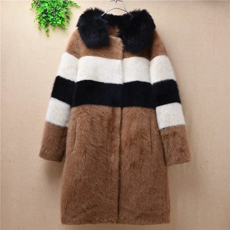 British Winter Ladies'Suede Furry Turn-collar Mink cashmere Overcoat Long-sleeved Angolan Rabbit Fur Overcoats women coat slim - Color: body80cmbust96cm