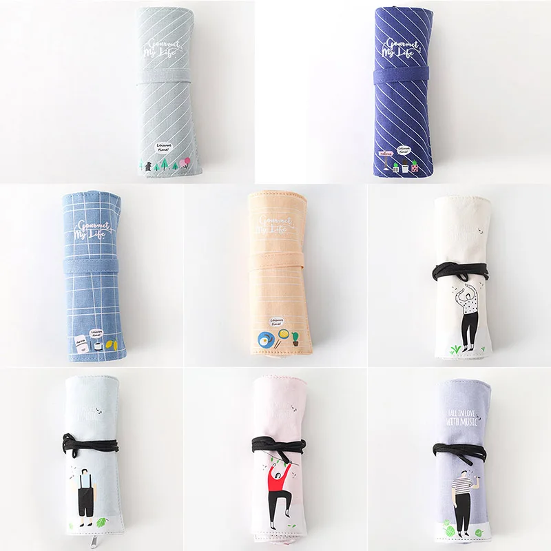 1Pcs Cute School Pencil Case Cotton Linen Pencilcase Cartoon Roll Pencial Bag Kids Girls Boys Pencil Box Stationery