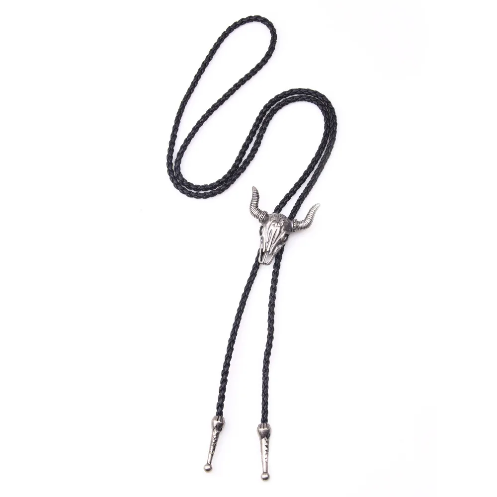 silver cow skull YISHLINE, Ретро стиль, ковбой, джаз, сплав, для мужчин, s bolo, для мужчин, женщин, кожаная веревка, длинное ожерелье, свитер, цепь, рубашки, Боло, галстук, мужские аксессуары - Цвет: silver cow skull
