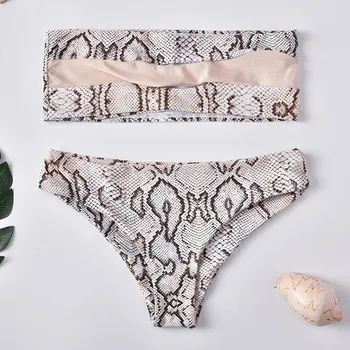 

Women Summer Two-Piece Swimsuit Snake Print Tube Top Bikini Beachwear Bathing Suit Female Swimwear Swim Swimming Suit #5.9