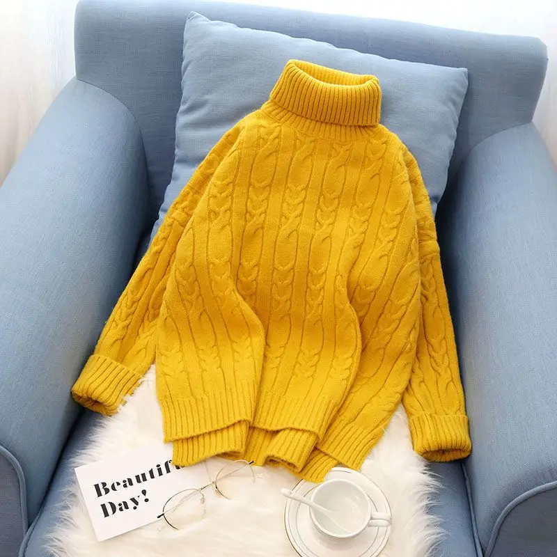 XIBUSANA Women 2020 Winter New White Turtleneck Knitting Sweaters Casual Solid Cashmere Pullovers Long Sleeve Thickened Top Lady