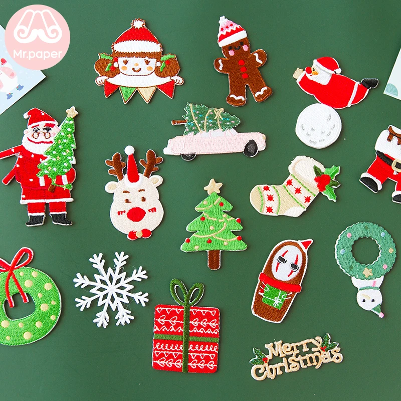 

Mr.Paper 16 Designs Merry Christmas Snowflake Reindeer Embroidery Stickers Stitch Patches DIY Clothes Bag Deco Fabric Stickers