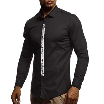 

2019 hot new products Men Pure Color Splicing Long Sleeve Shirt Fashion Long Sleeve Blouse Top Dropshipping Low price