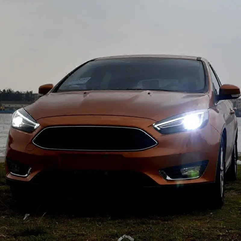 Cob боковой сигнал поворота Drl внешний стиль Авто дневные фары светодиодные ходовые фары автомобильные фары в сборе для Ford Focus