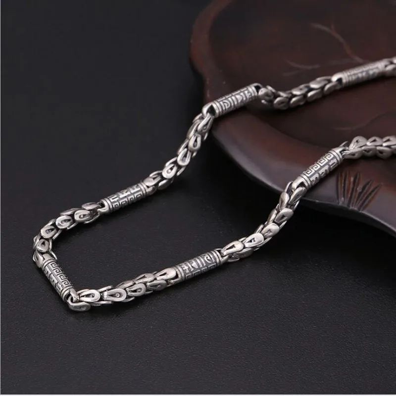 BOCAI NEW S925 pure silver necklace male classic Thai silver domineering personality faucet dragon scale men's necklace