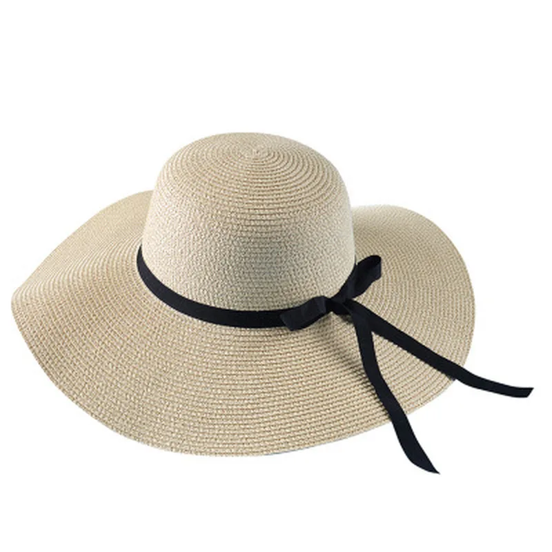 

straw hats women summer spring big brim wind protective bowknot elastic band sun hats round top outdoor beach casual women hats