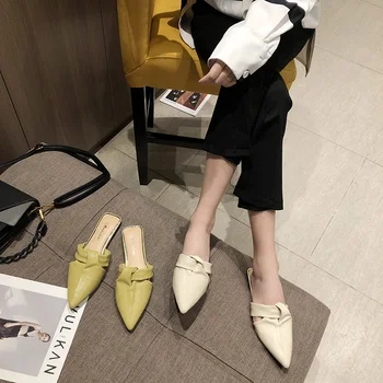 

Pointed Toe Low Shoes Ladies' Slippers Loafers Luxury Slides Soft Flat Summer Cover Designer Fabric Rubber PU Fashion Shoes
