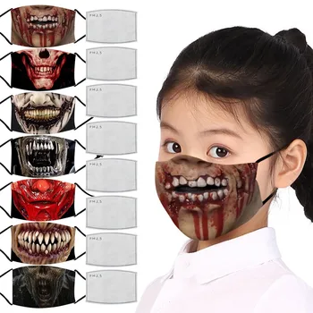 

1pc Halloween Party Face Mask + 1pc Activated Carbon Filter Children Kids Unisex Mask Reusable Washable Mouth Mask Masque Enfant