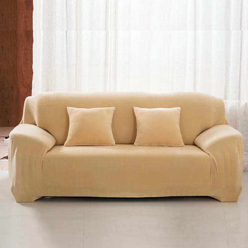 Beige yellow Утолщенный чехол для дивана Универсальный плюшевый нескользящий кожаный тканевый Одноместный Трехместный полный чехол теплый зимний секционный - Цвет: Beige yellow