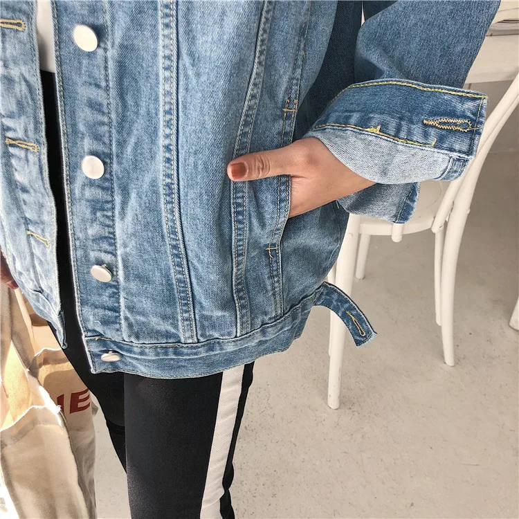 New Solid Turn-down Collar Jean Jacket for Women Loose Casual Blue Fashionable Women Coats Female outwear Denim Feminine