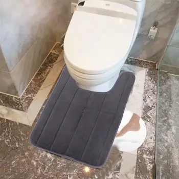

50x80cm U Shape Closestool Floor Mat Anti-Skid Memory Foam Toilet Contour Rug Dark Grey