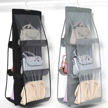 

6 Pocket Hanging Handbag Organizer for Wardrobe Closet Transparent Storage Bag Door Wall Clear Sundry Shoe Bag with Hanger Pouch