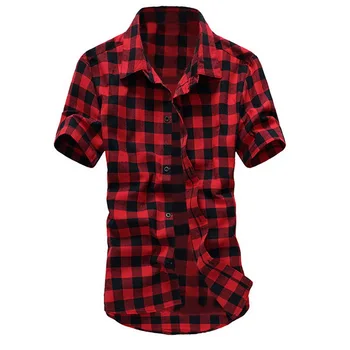 

Red And Black Plaid Shirt Men Shirts 2020 New Summer Fashion Chemise Homme Mens Checkered Shirts Short Sleeve Shirt