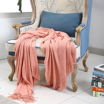 

Aggcual soft nordic throw blanket solid color hotel decorative end blankets for beds Bedspread warm sofa cover winter shawl b140