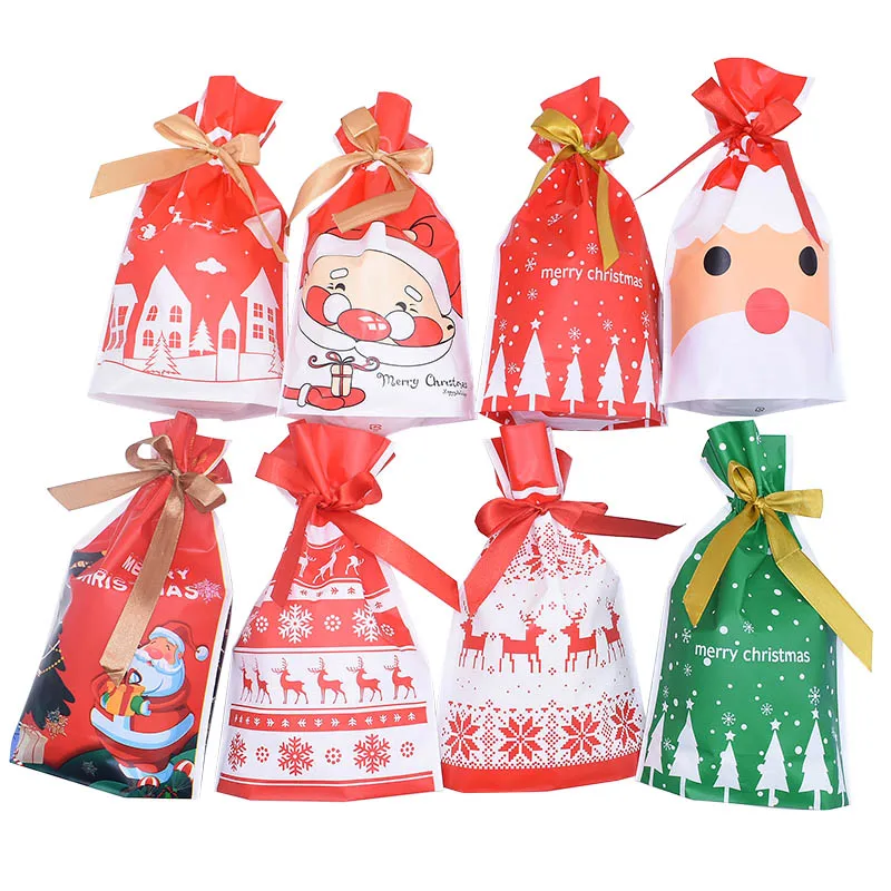 

5Pcs/lot Christmas Plastic Bag Creative Cookie Candy Bags Birthday Favors Easter Birthday Party Snack Gift Bag Packaging Gift
