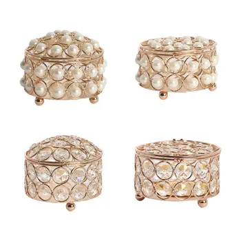 

European Pearl Crystal Metal Storage Box Lipstick Earring Organizer Case Holder Q0KE