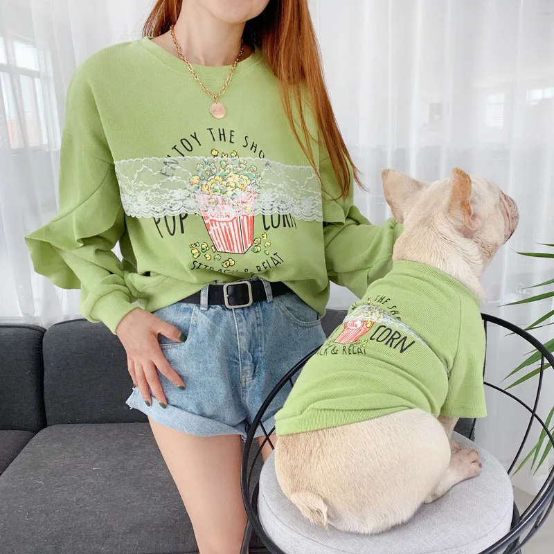 Французский бульдог домашнее животное Одинаковая одежда летняя одежда для домашних животных мягкая собака футболка осенний костюм собаки хлопковая одежда для животных для собак кошка - Цвет: Green