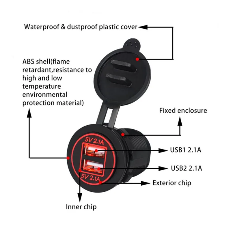 2021 Motorcycle Dual Auto USB Charger Socket For toyota camry 40 optima citroen c5 aircross fiat 500 abarth chevrolet corsa | Автомобили и