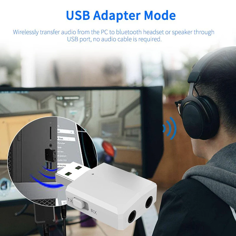 3 в 1 Bluetooth адаптер 5,0 USB ключ для компьютера аудио передатчик и приемник беспроводной адаптер с 3,5 мм AUX Jack