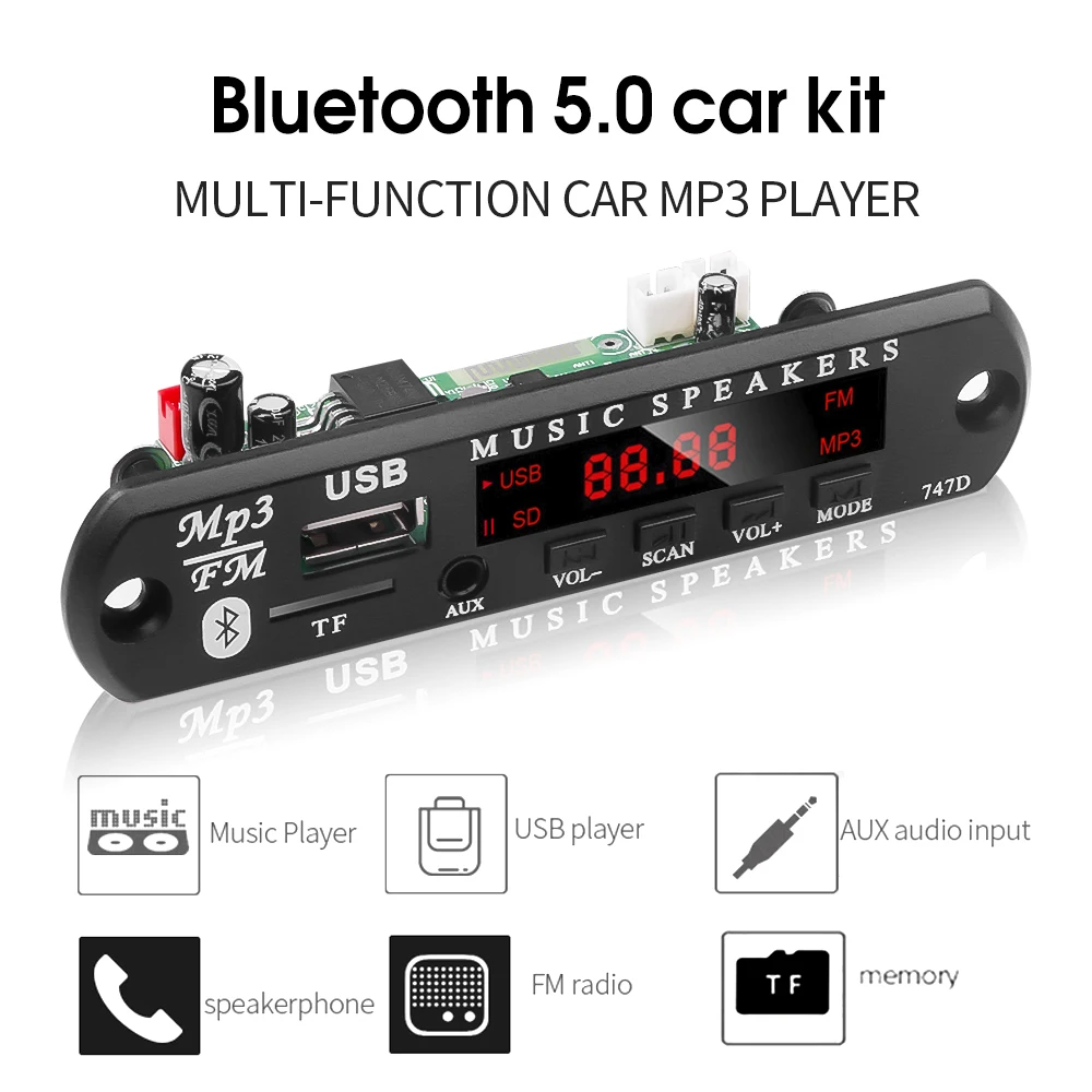 KEBIDU 12V MP3 Player Decoder Board Bluetooth 5.0 6W Amplifier Car FM Radio Module Support TF USB AUX FM 2*3W Amplifier