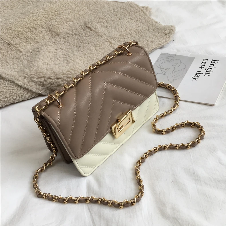 Burminsa Elegant Quilted Chain Crossbody Bags For Women Unique Design Lock High Quality Soft PU Female Shoulder Bags Autumn