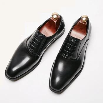 

Italian British Refine Leather Dress Shoes Men Oxfords Career Party Shoes Black Quality Classical Simple Elegant For Man Lace Up