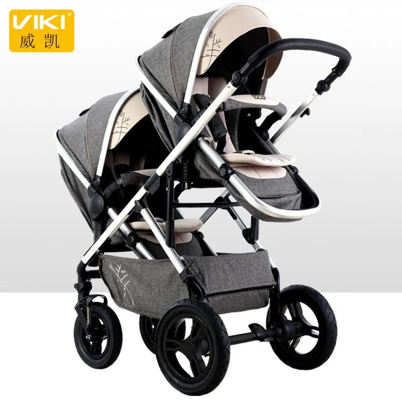 

High-view Double Front and Rear Stroller Four-wheel Shock-absorbing Folding Two-way Baby Stroller Wholesale