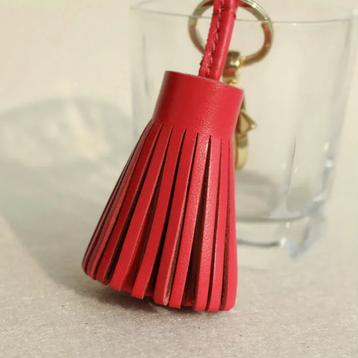 B GOLD DARK PINK Известный бренд класса люкс из натуральной овчины настоящий кожаный брелок с кисточкой для ключей автомобиля брелок для ключей женская сумка Шарм Подвеска для девочек - Цвет: B GOLD DARK PINK