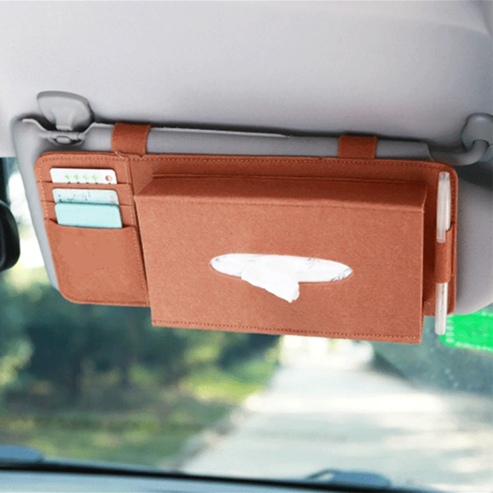 Car Styling Case Sun Visor Type Wool Felt Hanging Tissue Box Car Napkin Holder Pocket Organizer Pouch Card Storage