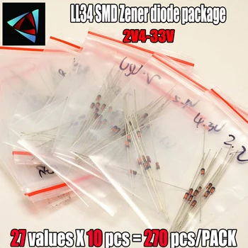 

(2V4 to 33V) 270 Pcs 27 Values 1/2W 0.5W Zener Diode Assorted kit Assortment Set New