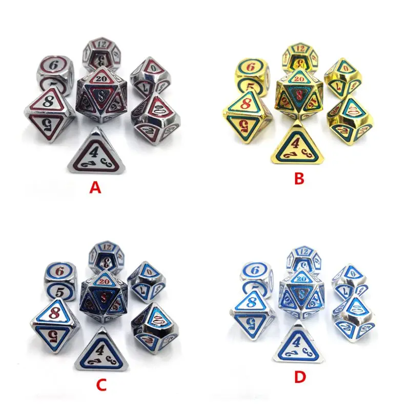 Новые металлические кости 7 шт./компл. игральные Настольная игра игрушка D4 D6 D8 D10 D12