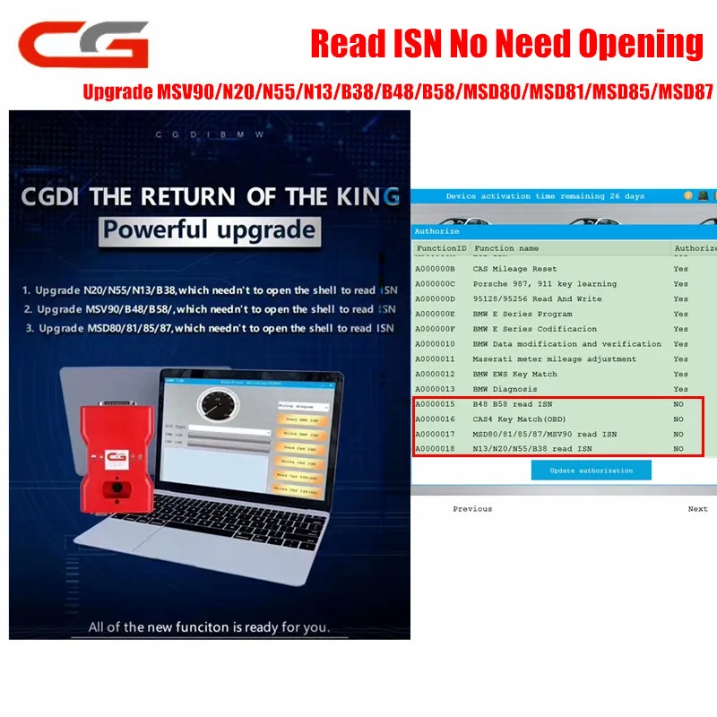 

CGDI Prog for BMW Upgrade Read ISN No Need Opening MSV90/N20/N55/N13/B38/B48/B58/MSD80/MSD81/MSD85/MSD87