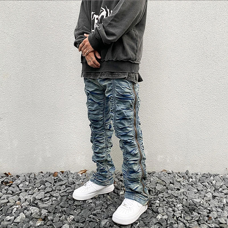 Harajuku Retro Ruched Side Zipper Jeans 