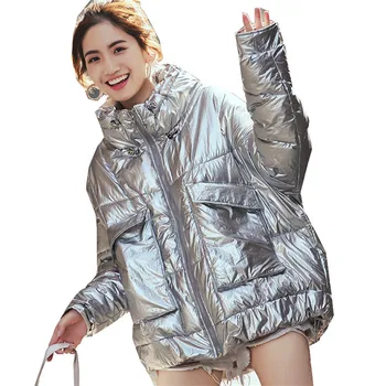 

2019 New Autumn Women Silver Bread Cotton Jackets Thickened Parkas Casual Warm Lady Long Sleeve Winter Coats Outerwear WZ996