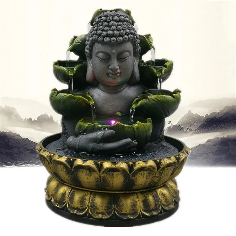 Смола благоприятная статуя Будды фэн шуй Лаки ремесла Крытый водный Пейзаж украшения для фонтана домашнее украшение для офисного стола - Цвет: 20.5x20.5x30cm
