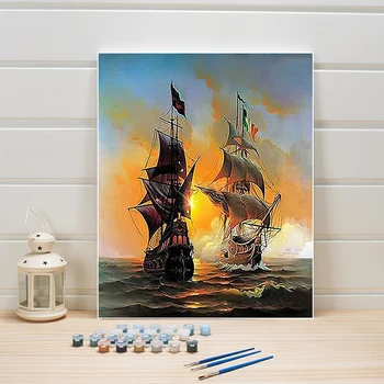 

Canvas Oil Painting By Numbers Seascape Sailboat Acrylic Paint DIY Pictures For Living Room Wall Decoration Arts Crafts Adults