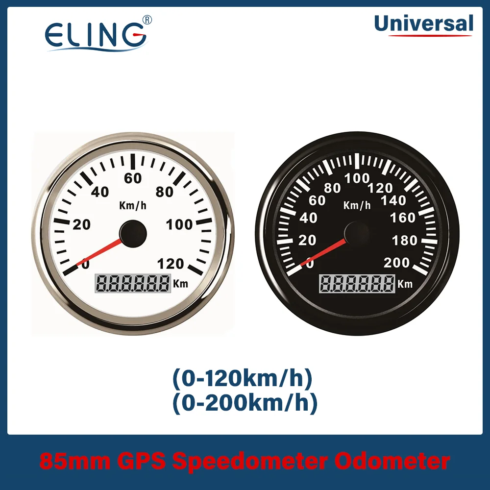 

ELING Universal 85mm 120km/h 200km/h GPS Speedometer Speed Gauge 12V 24V Red Backlight IP67 Waterproof for Car Truck Motorcycle