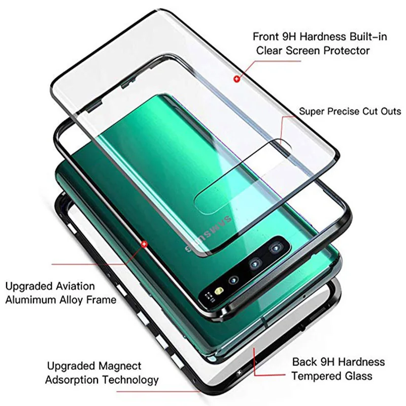 Металлический магнитный чехол для samsung Galaxy A50 A70 A60 A30 A40, двусторонний стеклянный защитный чехол для мобильного телефона