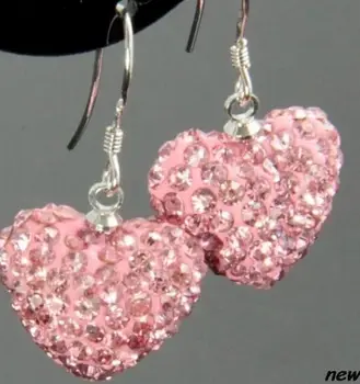 

Silver plated Mixed White heart Micro Pave Disco Earrings drop Jewelry Rhinestone lot dangles hgrt45