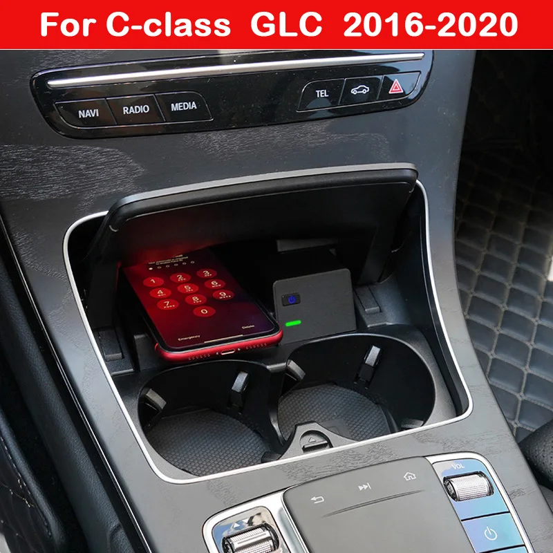 メルセデスベンツcクラスglc 2016-2020用10wワイヤレス電話充電器,カーセントラルコンソール用の収納ボックス AliExpress