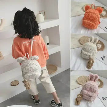 

Fashion Toddler Children Girls Cute Fleece Plush Solid Color Cartoon Rabbit/Bear Ears Backpack Schoolbag Shoulder Bag Rucksack