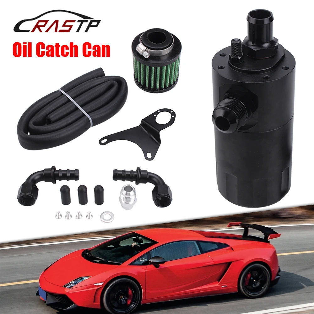 

600ml Baffled Car Oil Catch Can Tank Separator Reservoir Black Oil Catch Can Fit for most Mitsubishi With AN10 Adapters OCC052