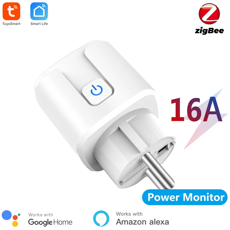 Zigbee 3.0 Eu 16A Smart Socket Con Consumo Energetico, App Wireless Control Type-F Plug, Compatibile Con Alexa Echo Google Nest