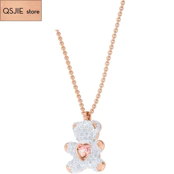 

QSJIE High quality SWA 3D white Teddy Pendant Necklace originally designed gifts for women to design a Christmas Bear Necklace