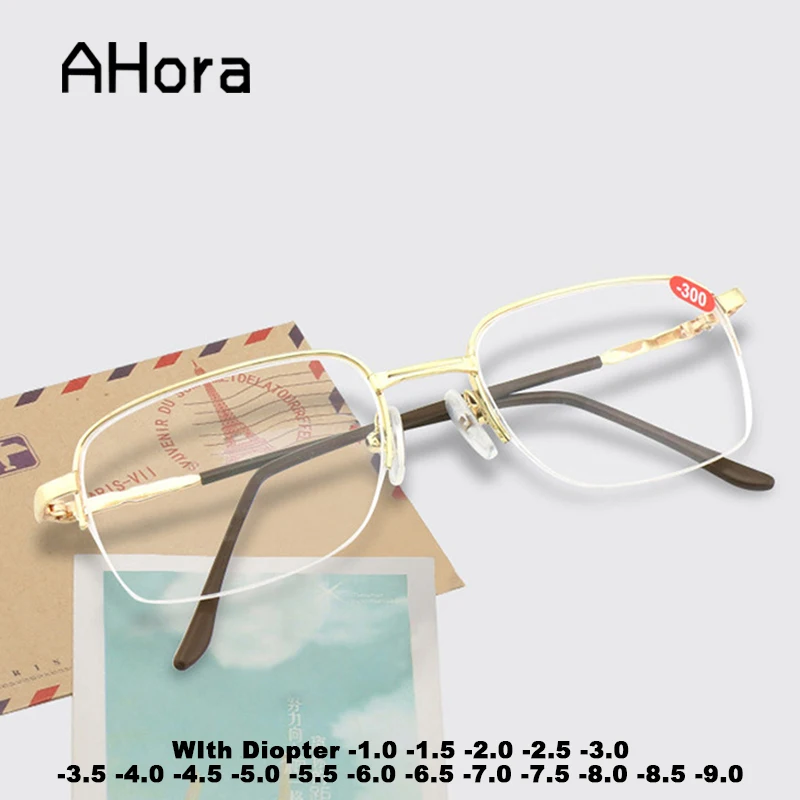 Ahora Finished Myopia Glasses Half Frame Metal Eyeglasses Women Men High Diopter -1.0 1.5 2.0 2.5 3.0 3.5... 8.0 8.5 9.0 9.5 10 |