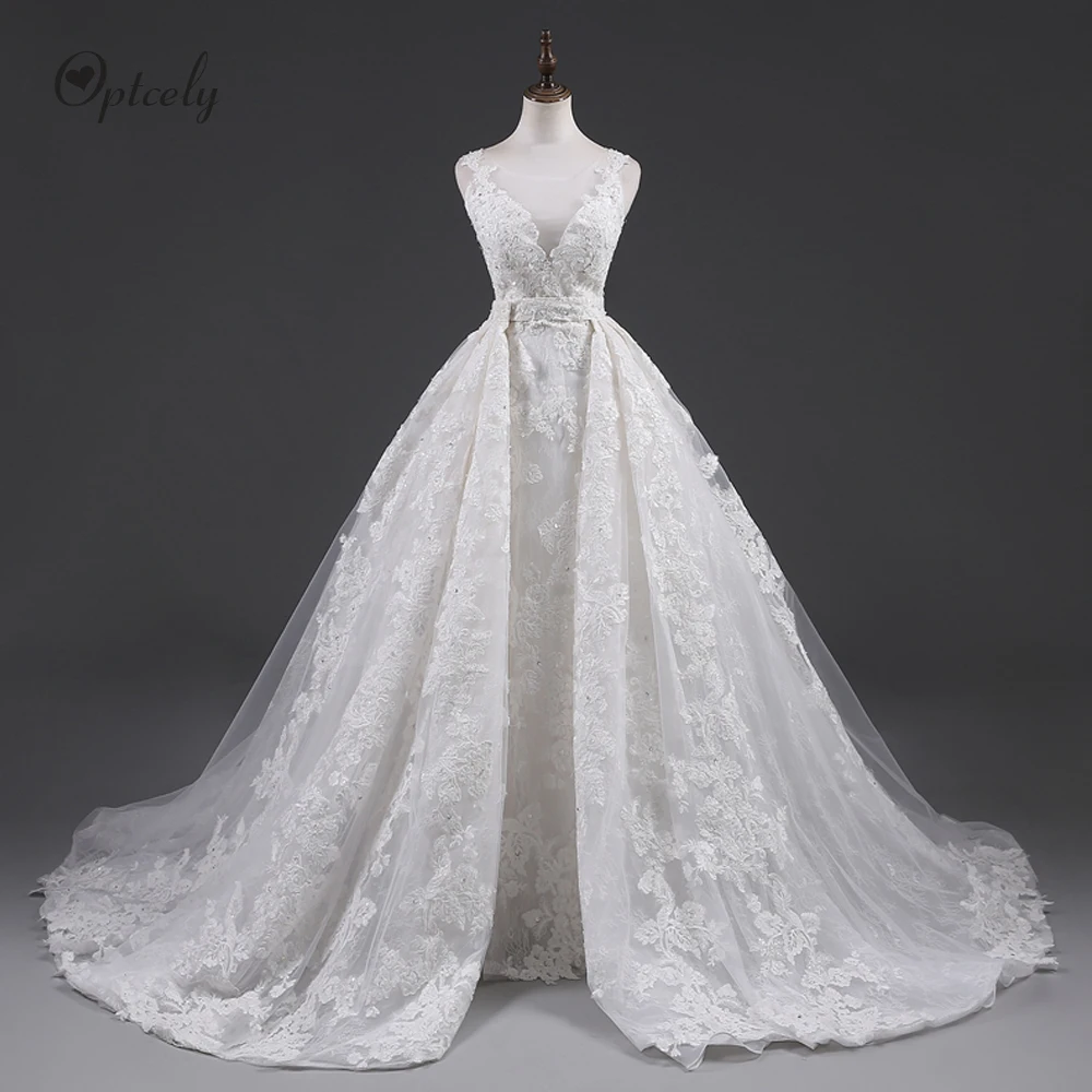 Optcely Новое поступление сексуальное платье русалки без рукавов robe De Mariee настоящая фотография Кнопка цвета слоновой кости свадебное платье аппликации бисером развертки поезд